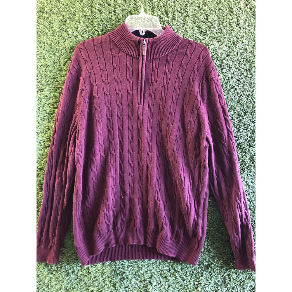 Club Room Mens 1/4-Zip Textured Cotton Pullover Sweater Burgundy‎ 2XL